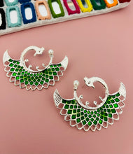 Load image into Gallery viewer, Peacock Big Round Enamel Work Oxidised Stud earrings
