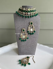 Load image into Gallery viewer, Mirror Round Beads Hanging Choker necklace set with maangtikka
