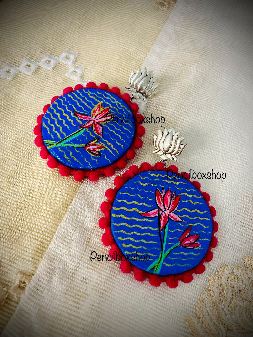 Handmade handpainted Lotus Ragini Earrings