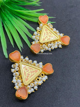 Load image into Gallery viewer, Theva work pearl Mop contemporary Natural Stone Stud Pearl Brass made earrings
