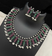 Load image into Gallery viewer, German silver Hanging Beads Pearl  stone necklace set
