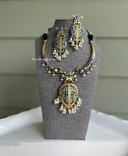 Load image into Gallery viewer, German silver Lookalike Dual tone Peacock Lotus Hasli Necklace set
