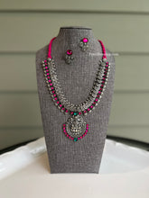 Load image into Gallery viewer, German Silver Lakshmi ji Temple Pink  Beads Simple Necklace set

