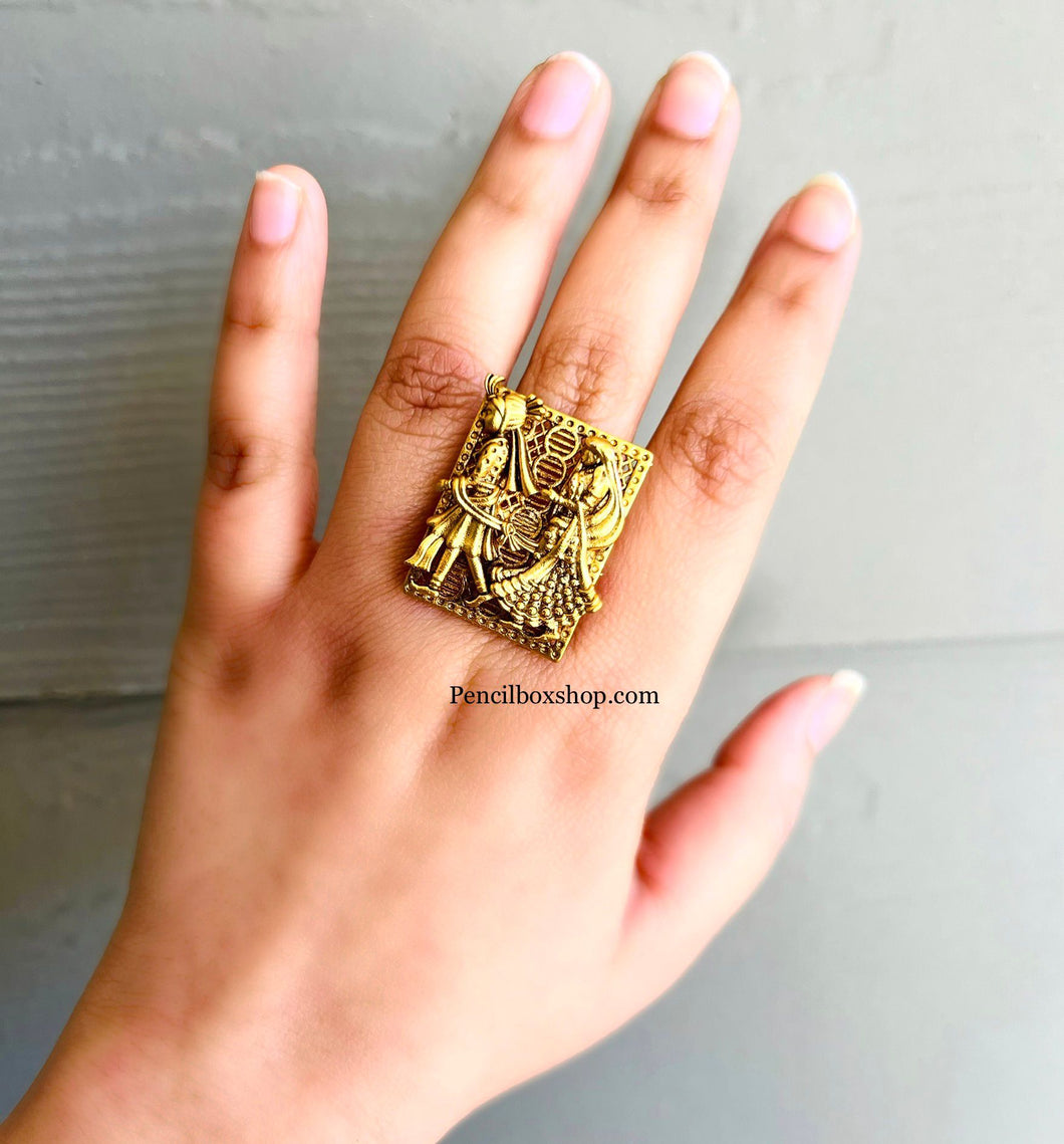 Gold matte Finish Designer Baraat wedding Adjustable Ring