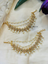 Load image into Gallery viewer, Golden 2 pc Multicolor Flower Earrings Pearl Chain Mattal
