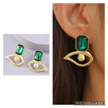 Load image into Gallery viewer, Emerald  Green Golden Brass Stud Earrings IDW
