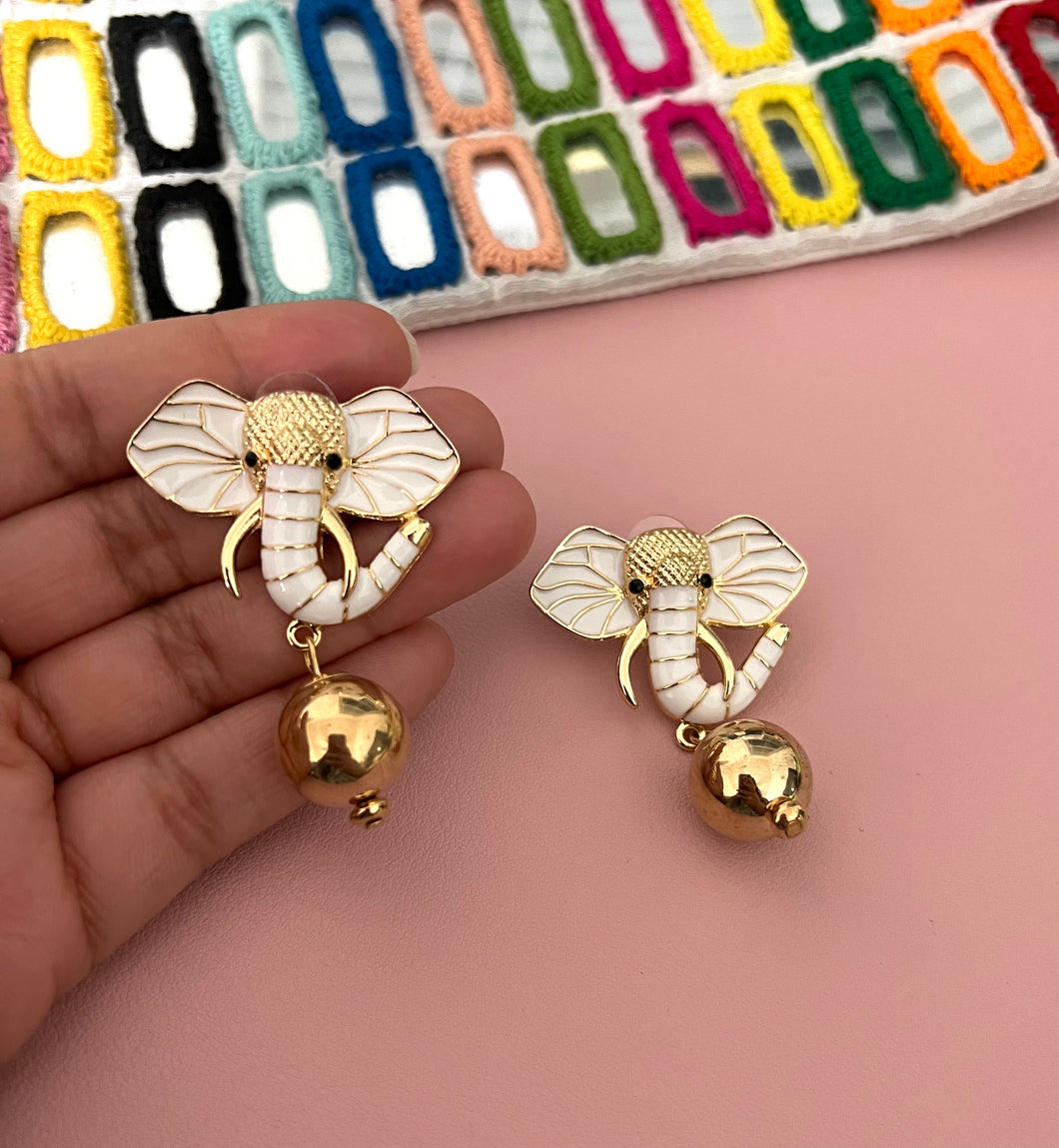 Golden White Elephant Earrings with ball IDW