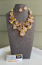 Load image into Gallery viewer, Contemporary Light Pink Brass Natural Stone Necklace set
