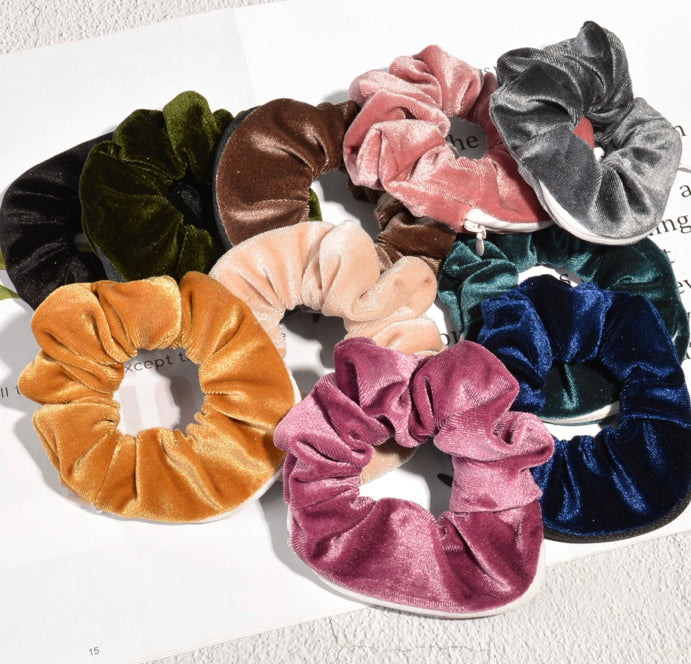 Velvet zipper hair scrunchies for women IDW
