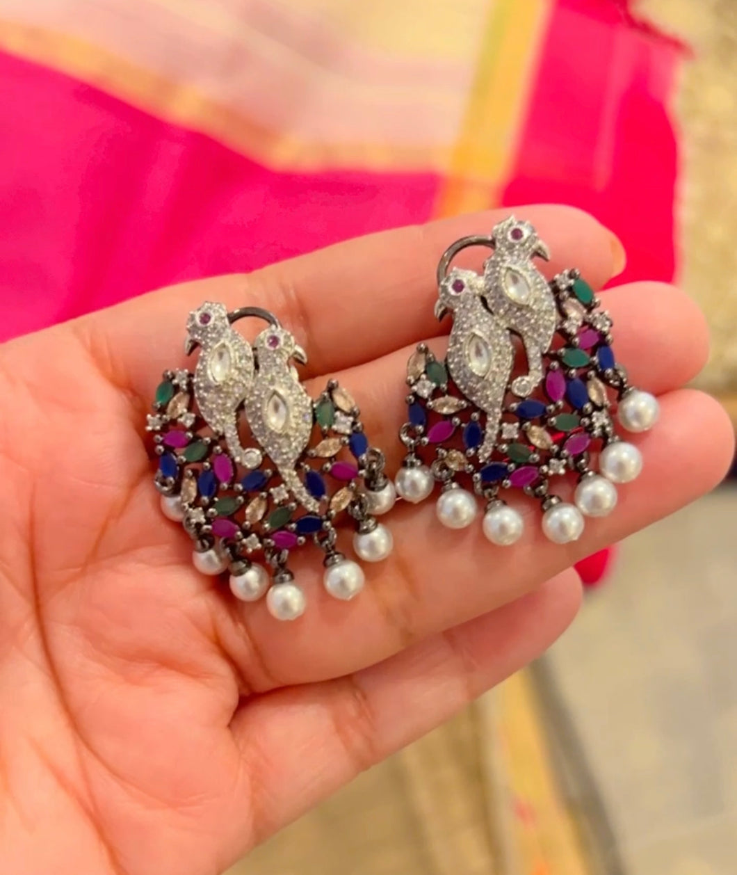 American Diamond Peacock statement Cz stud earrings