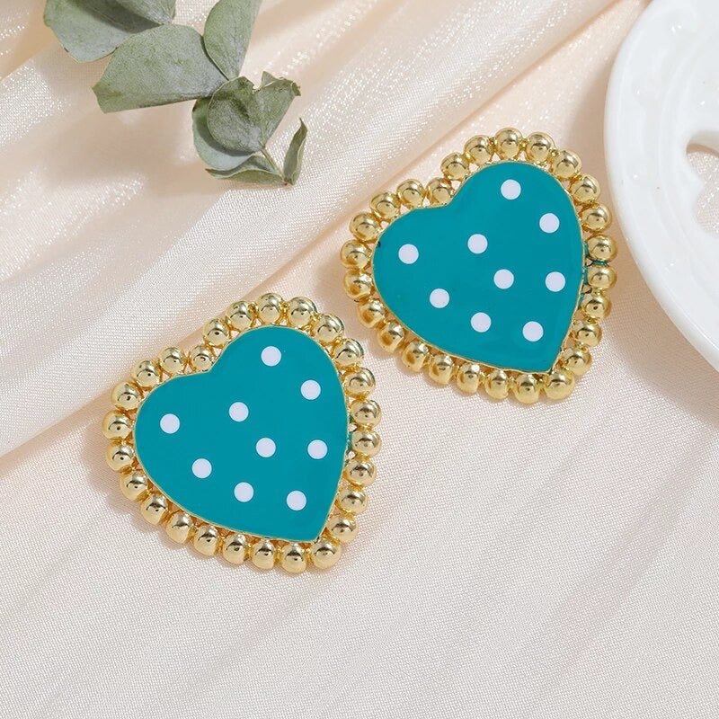 Valentine Heart shape polka dots earrings for women IDW