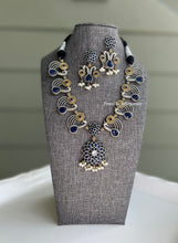 Load image into Gallery viewer, German Silver Peacock Flower Dual Tone Necklace set

