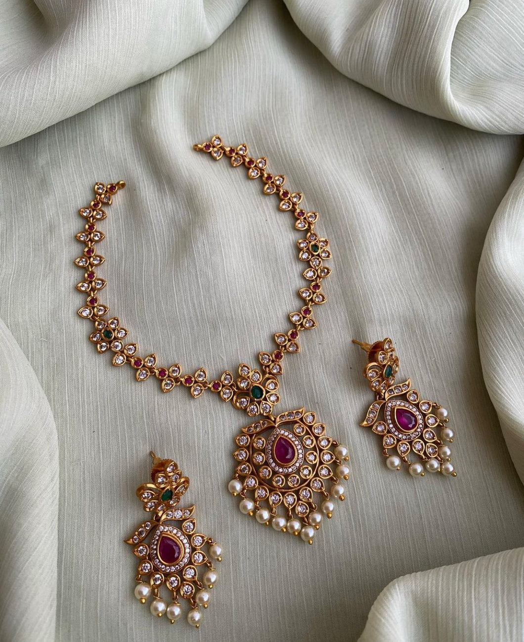 Multicolor Cz Matte Finish Necklace set
