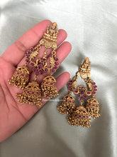 Load image into Gallery viewer, Amrapali Temple Lakshmi ji kemp stone Jhumka Earrings
