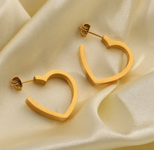 Load image into Gallery viewer, 18k gold plated Stainless Steel Heart Hoop earrings IDW
