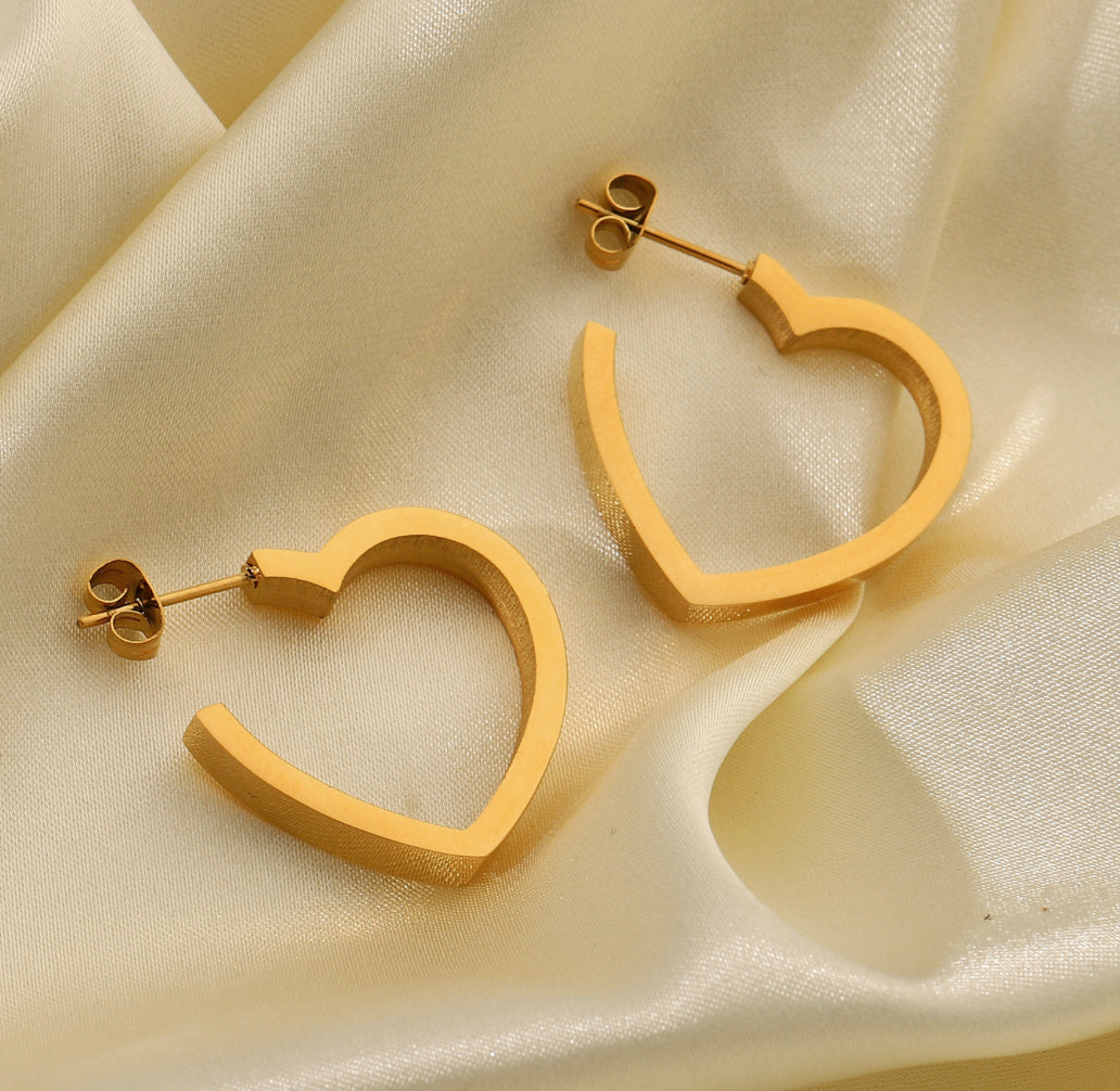 18k gold plated Stainless Steel Heart Hoop earrings IDW