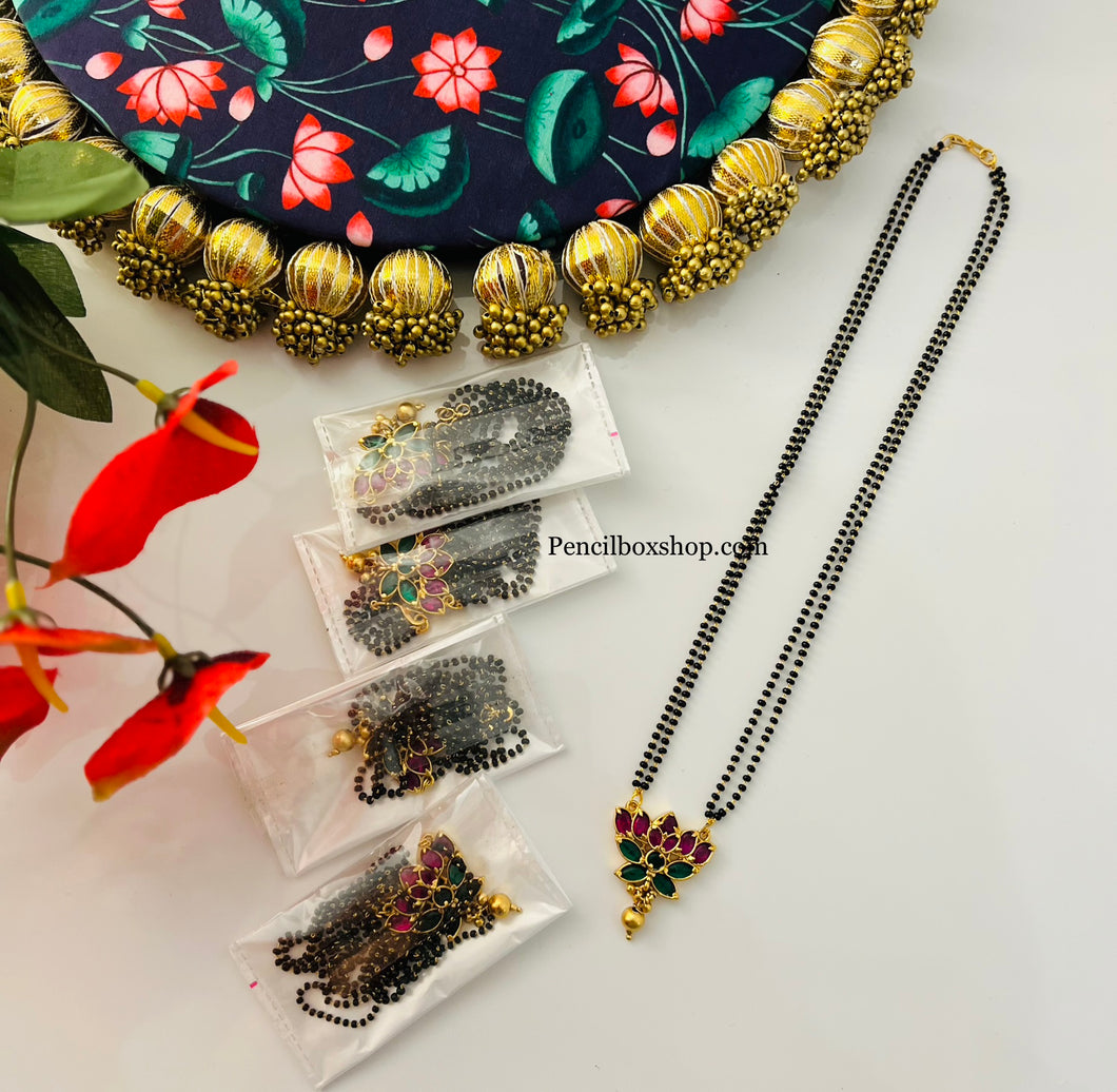 Jadau Multicolor double chain Black beads Mangalsutra Necklace set