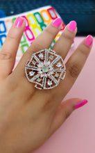 Load image into Gallery viewer, Premium Quality American Diamond Medium Flower Adjustable Statement Ring
