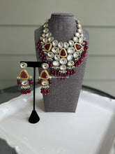 Load image into Gallery viewer, Designer Piece Uncut Polki Kundan with silver Foiled Natural Carved Stones Statement Necklace set
