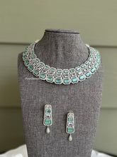 Load image into Gallery viewer, Mint American Diamond three line cz Choker  Necklace set
