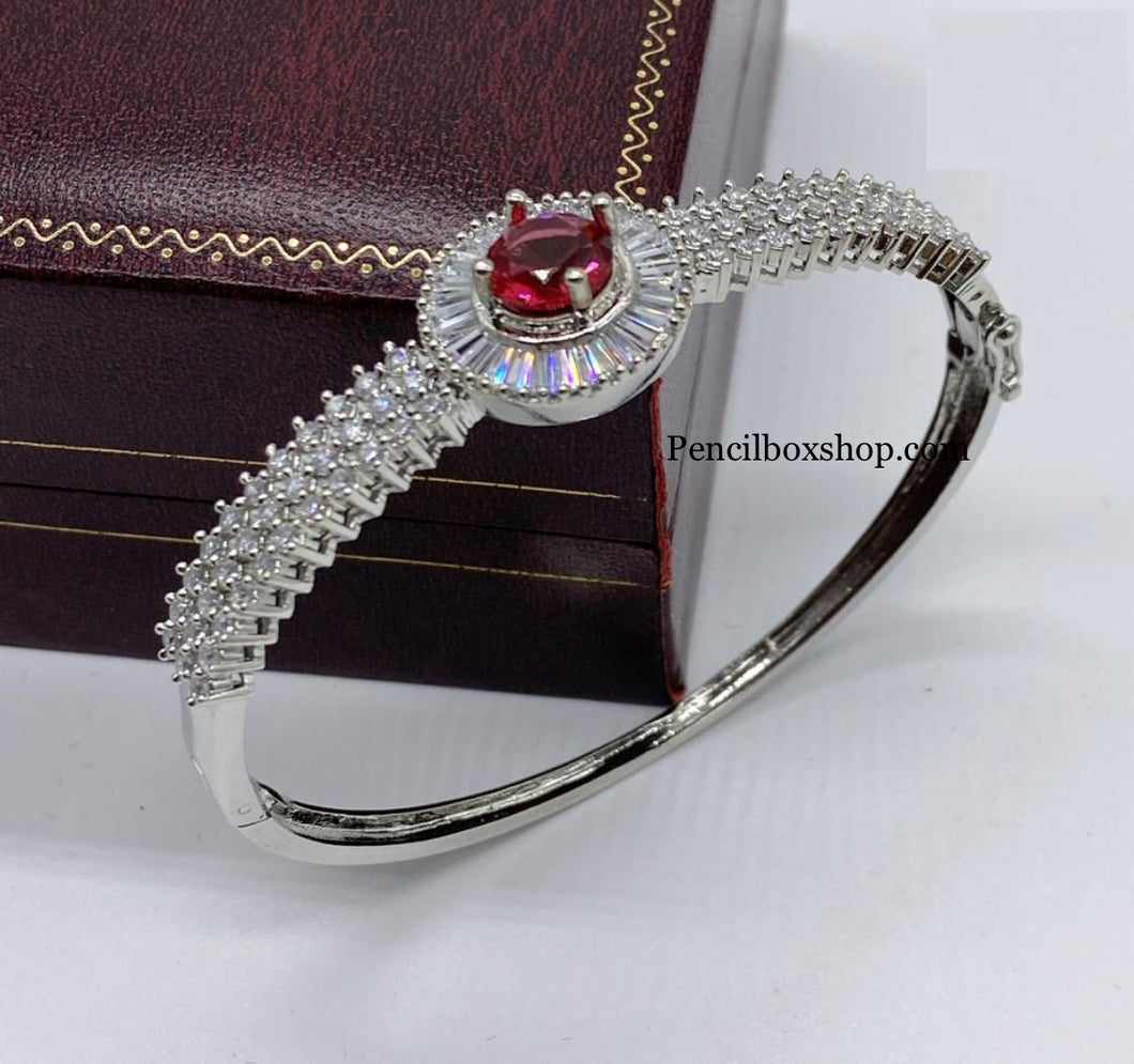 American Diamond White Ruby Rodium Stone Openable Bracelet for women