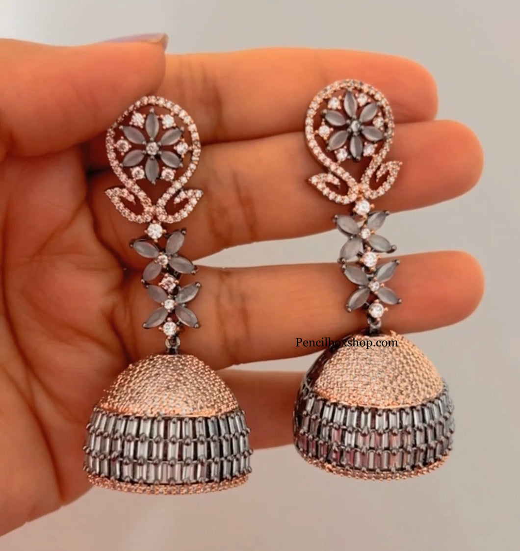 American Diamond Dual Tone Victorian Finish Earrings