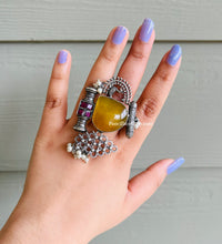 Load image into Gallery viewer, German Silver Adjustable Fusion Rings Natural Stone Contemporary
