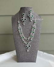 Load image into Gallery viewer, Emerald Green Silver Long American Diamond Cz Statement Necklace Set
