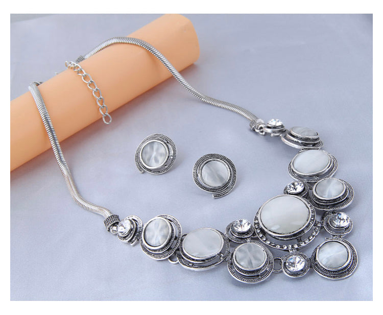 Exaggerated Metal Opal White Necklace Set for women IDW