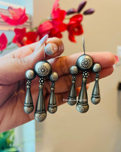 Load image into Gallery viewer, German Silver Tribal Three hanging drops Fish hook earrings
