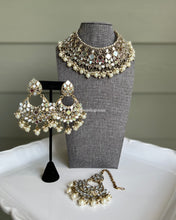 Load image into Gallery viewer, Mirror Choker with hanging beads Statement Piece Necklace Choker set with maangtikka
