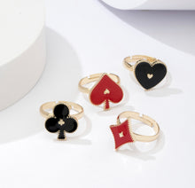 Load image into Gallery viewer, 4 pc red Black Playing Cards openable Ring set for women IDW
