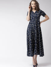 Load image into Gallery viewer, Navy blue Floral collar maxi Dress 38 size
