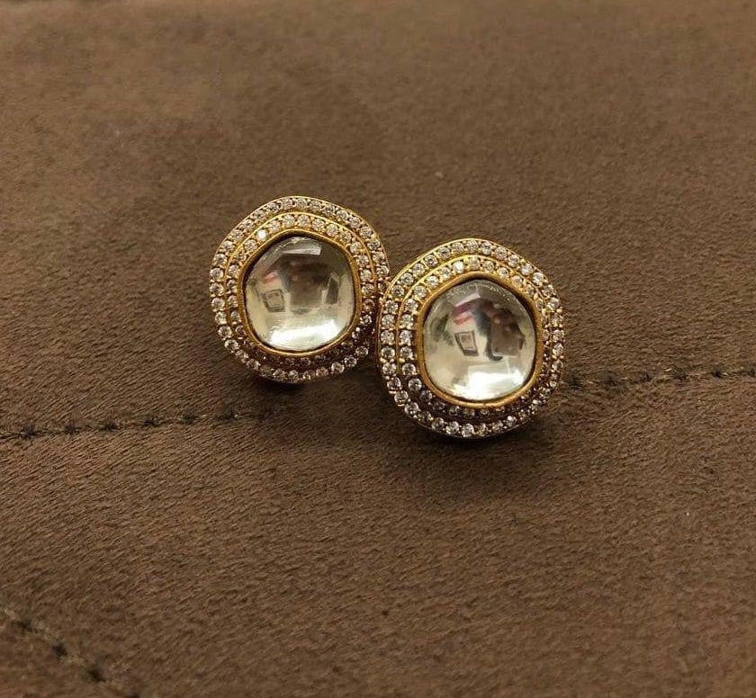 Silver Foiled Small American Diamond uncut kundan stud Earrings