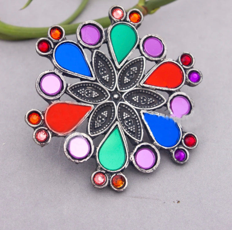 Afghani Multicolor Mirror Brass made Ring with ghunghroo