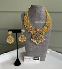 Load image into Gallery viewer, Peacock Real Kemp Stone Golden beads Temple Jewelry
