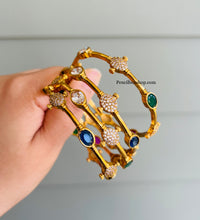 Load image into Gallery viewer, Set of 4 multicolor Golden Cz stone bangles design
