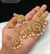 Load image into Gallery viewer, Multicolor Kemp Stone Peacock cz premium Quality Flower design Choker necklace set for women
