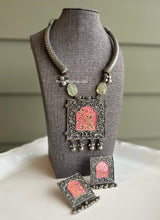 Load image into Gallery viewer, German silver Stone Painted Square Hasli necklace set
