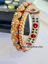 Load image into Gallery viewer, Pearl lines multicolor Kundan Rajasthani Openable Single Bangle
