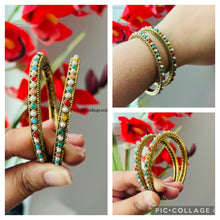 Load image into Gallery viewer, Multicolor Stone Kundan Golden round Shape pair of bangle set
