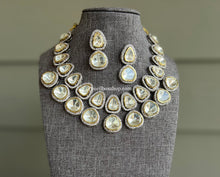 Load image into Gallery viewer, Designer Statement Uncut Kundan Cz Silver Foiled Necklace set
