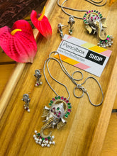 Load image into Gallery viewer, Ganesha German silver Dual Stone Green Ruby Stone Long necklace set
