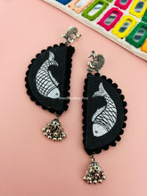 Load image into Gallery viewer, Big Fish Black long Handmade handpainted Earrings
