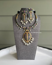 Load image into Gallery viewer, German silver Lookalike Dual tone Peacock Lotus Hasli Necklace set
