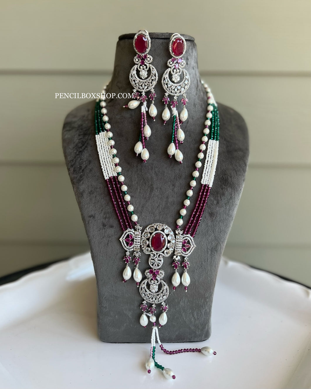 American Diamond long mala Necklace set