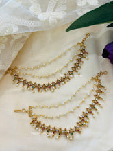 Load image into Gallery viewer, Golden 2 pc Multicolor Earrings chain  Pearl Chain Mattal
