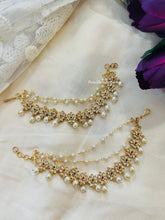 Load image into Gallery viewer, Golden 2 pc Multicolor Flower Earrings Pearl Chain Mattal
