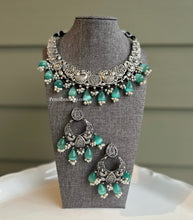 Load image into Gallery viewer, German silver Stone Peacock Statement necklace set
