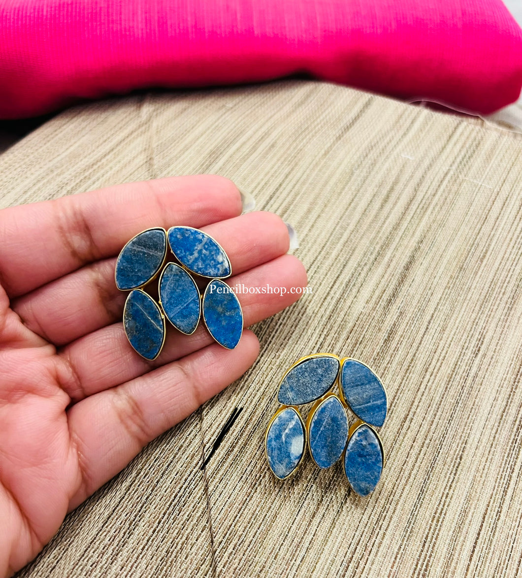 Contemporary Blue Natural Stone Medium Brass Stud earrings